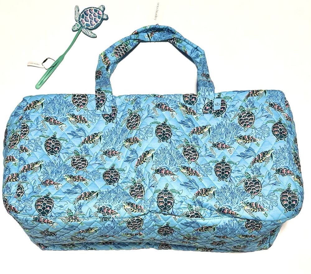 Vera Bradley Sea Turtles Coral Large Travel Duffle Bag Charm Quilted Cotton NWT